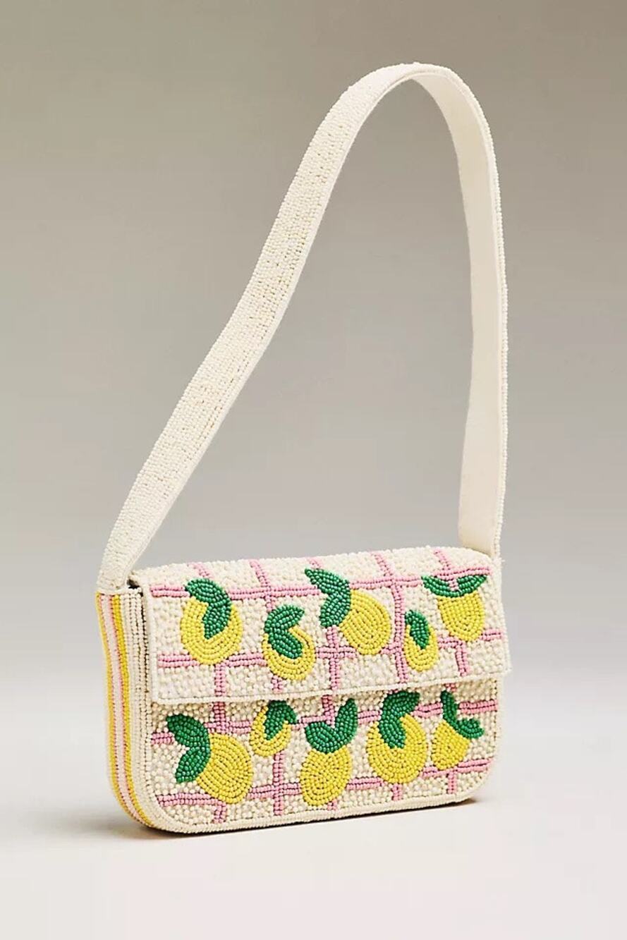 nwt ANTHROPOLOGIE The Fiona Beaded Bag: Food Icon Edition Lemons Motif